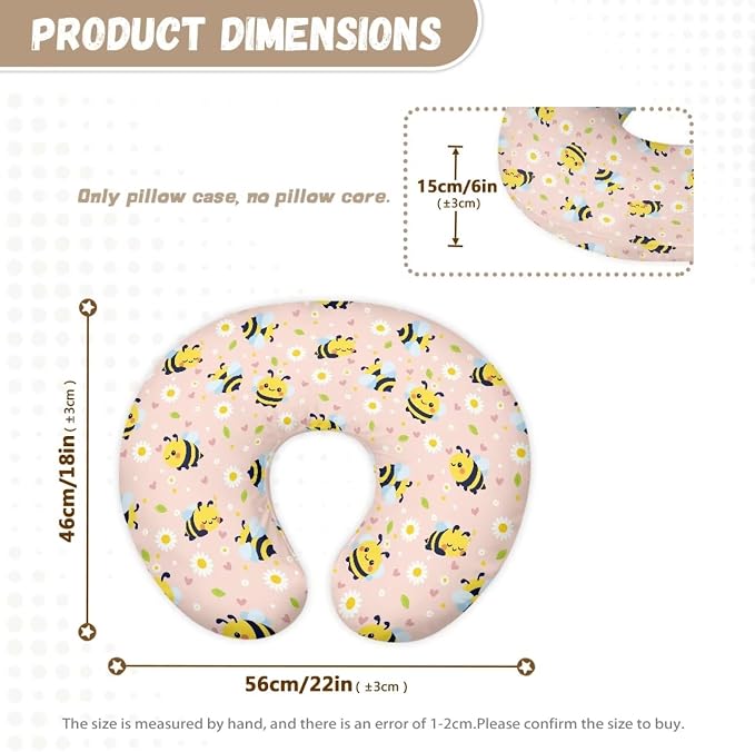 Pillow Cover Breastfeeding Pillow Slipcover for Moms Soft Breathable Knit Fabric Newborn Infant Feeding Pillow Covers for Baby Girl Boy Cute Bee Daisy U-Shaped
