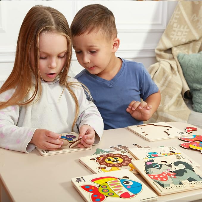 QUOKKA Wooden Puzzles for Toddlers 1-3 – 6XSET Chunky Toddler Puzzles Ages 2-4 – Montessori Animal Toy for Kids 3-5 Year Old – Wood Games Gift for Boys & Girls