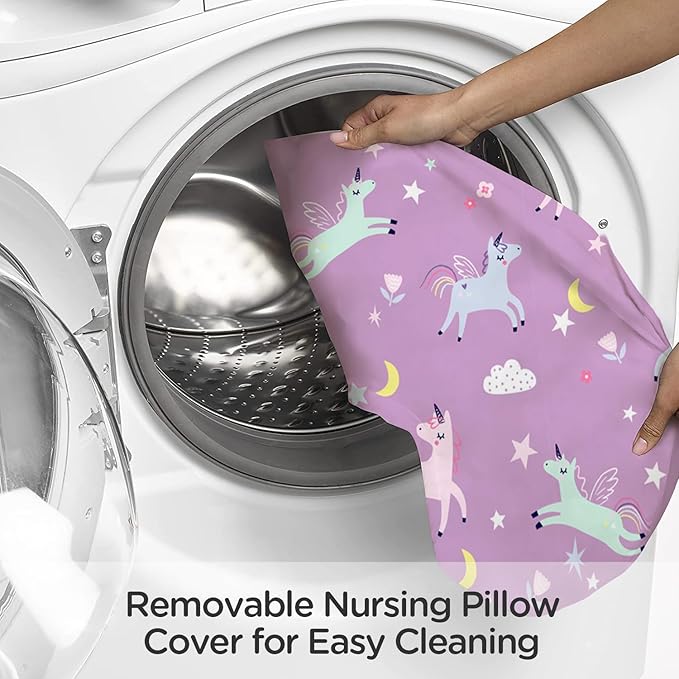 Little Grape Land Nursing Pillow for Infants, Breastfeeding Pillows, Baby Support Pillow for Nursing, Bottle Feeding, Tummy Time with Machine Washable Cover & Breathable Filling, Unicorn