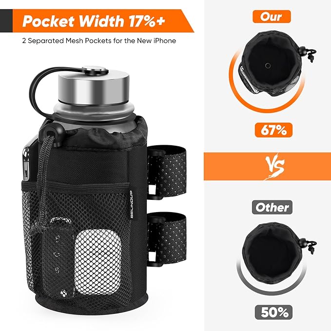 Belinous 2 Pack UTV Cup Holder for 8-32oz Bottles, Roll Bar Water Bottle Holder for UTV Wheelchair Walker Bike e-Bike Golf Cart Scooter and Boat, Drink Holder with Net Pockets and Hook and Loop Straps