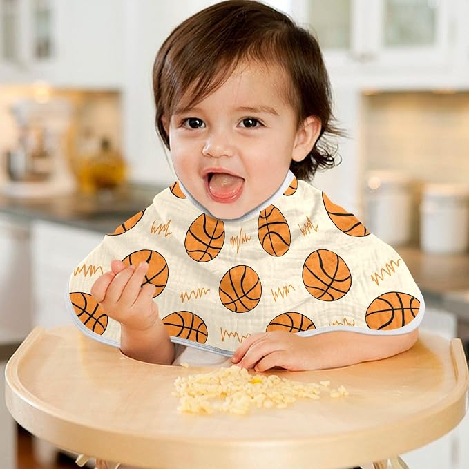 Muslin Burp Cloths for Baby Boys and Girls - 4-Pack Ultra Absorbent Basketball Muslin Washcloths, Newborn Towel, Milk Spit Up Rags, Burp Cloth Bib for Unisex, 22 x 11 Inch