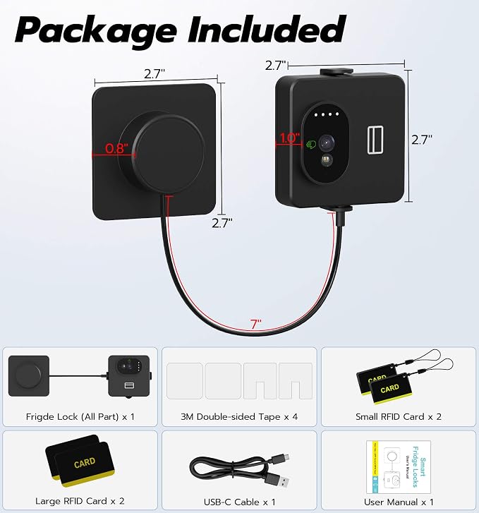 Anweller F8 Smart Refrigerator Lock, Child Proof Baby Safety Fridge Locks for Kids, Palm Vein RFID Bluetooth Biometric Cable Door Lock for Freezer, Cabinets, Drawers, Window, Toilet