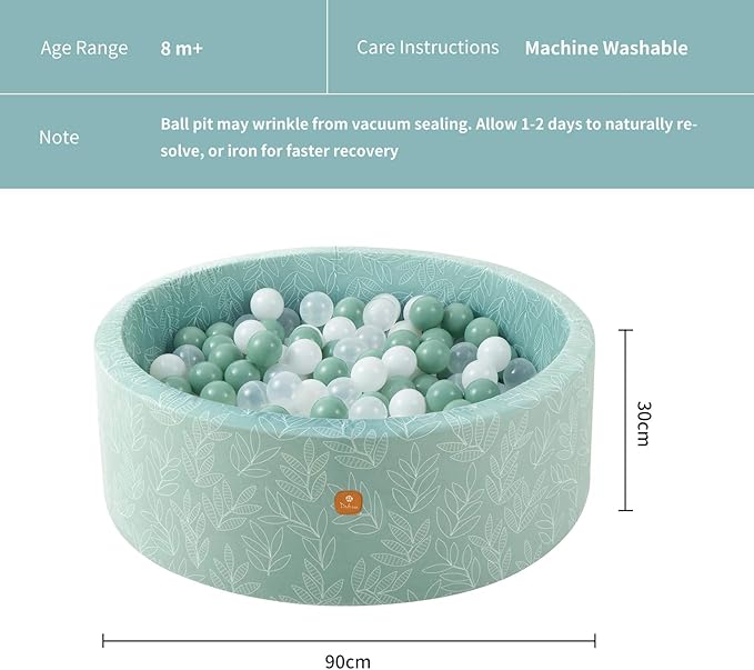 Foam Ball Pit 35.4"x 11.8" for Toddlers and Kids,Round Ball Pool Indoor Outdoor Baby Playpen,Ideal Gift for Infants,Balls not Included - Sage