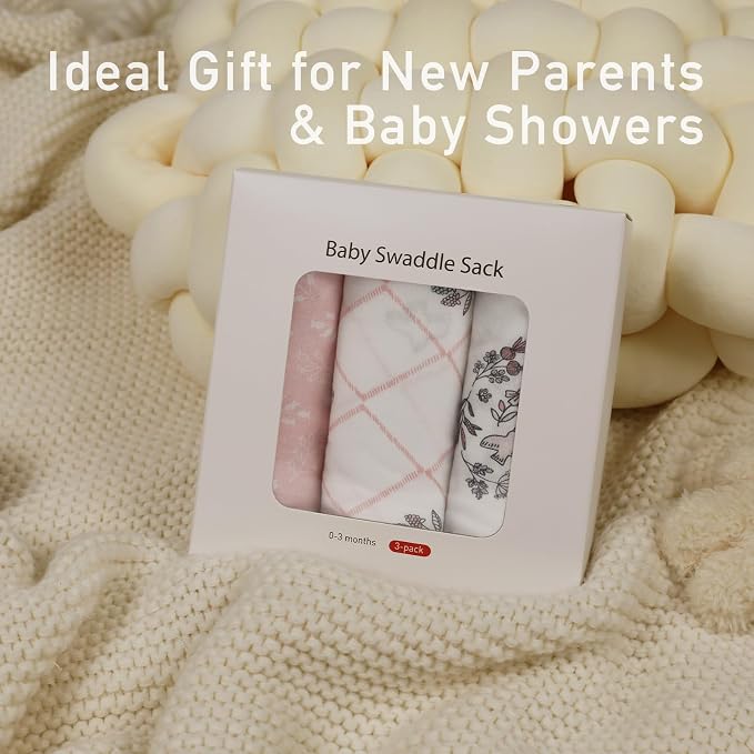 Baby Swaddle Sleep Sack 3 Pack, Organic Cotton Newborn Swaddle Wraps for 0-3 Months, Adjustable Wings, Breathable Soft Swaddling Blankets for Infant Boys Girls, Baby Sleep Essentials