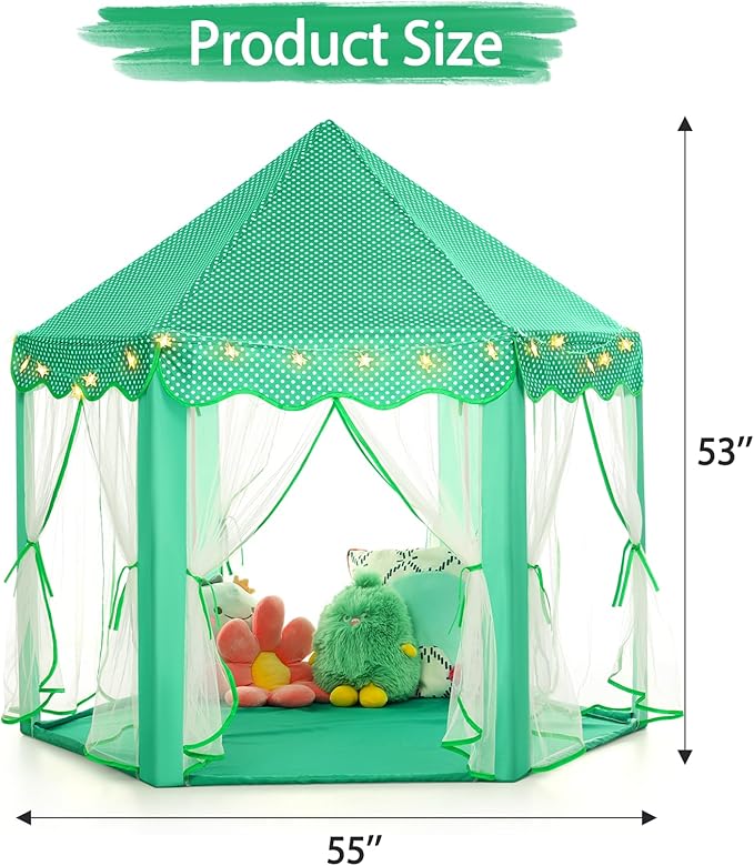 Monobeach Princess Tent Girls Green Large Playhouse Kids Castle Play Tent with Star Lights Gift Toy for Children Indoor and Outdoor Games