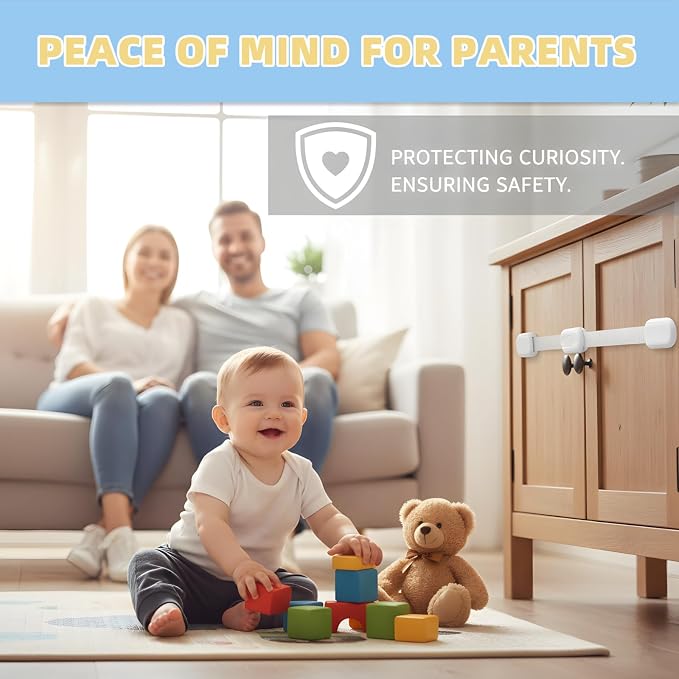 Cabinet Locks Baby Proofing 12-Pack – Child Proof Cabinet Locks & Door Locks for Kids Safety, Baby Proof Cabinet Latches with Strong 3M Adhesive, No Drill, Multi-Purpose for Drawers & Cupboards