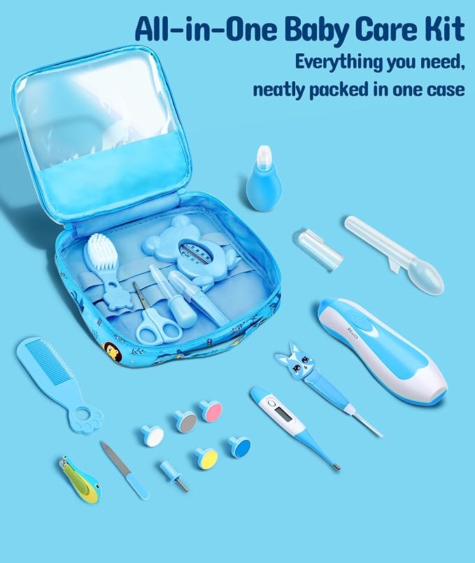 Baby Healthcare and Grooming Kit, Electric Safety Nail Trimmer Baby Nursery Kit, Newborn Care Kits with Hair Brush Comb for Newborn Infant Toddlers Baby Boys Girls Kids, Baby Shower Gifts