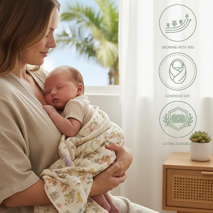 6-Layer Muslin Baby Blanket Made with Organic Cotton - Enchanting Woodland Garden,Swaddle & Crib Quilt, 43" x 43",Garden(Gender Neutral) (Pack of 2)