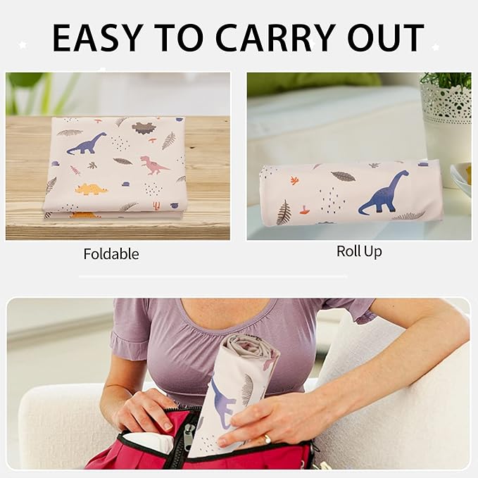 Vegan Leather Baby Changing Mat - Wipeable Portable Changing Pad, Foldable Travel Changing Mat for Baby, Newborns Toddlers Shower Gifts (Dinosaur,20"*28")