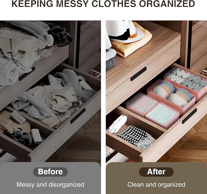 DIMJ Drawer Organizer for Clothing, 15 Pack Fabric Drawer Organizer Bins, Foldable Sock Organizer for Drawer, Dresser Organizer for Clothes, Socks, Bra, Tie (Pink)