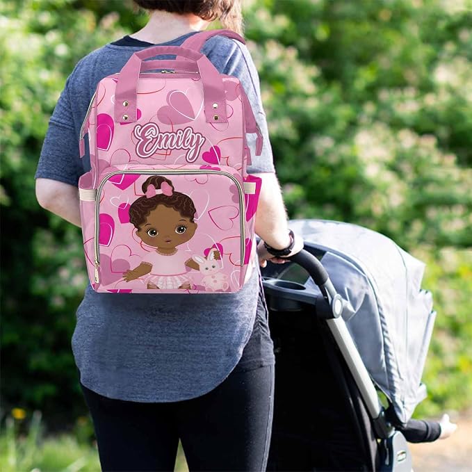 M YESCUSTOM Custom Name Diaper Bag with Cute American Princess for,Personalized Nylon Waterproof Mommy Travel Backpack with Multi Pocket & Large Capacity Nursing Bags for Women/Mom/Wife