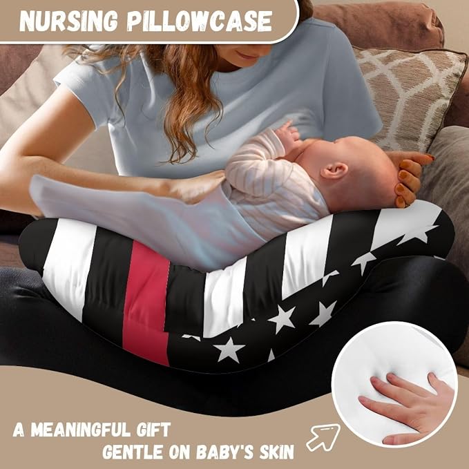 Ameircan Flag Nursing Pillow Detachable Newborn Original Breastfeeding Slipcover Case and Positioner Soft Head Support Protector Cushion Essential with Hidden Zipper Easy to Use