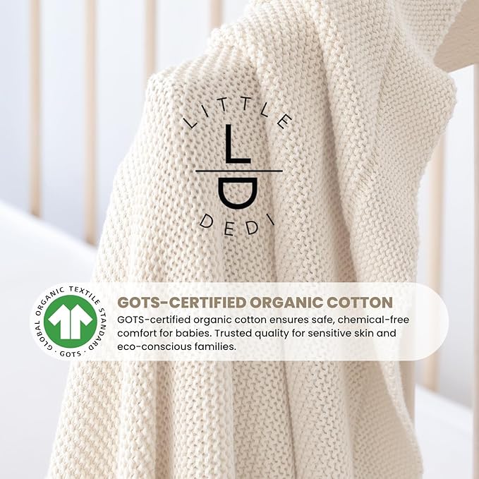 100% Organic Cotton Baby Knitted Blanket with Gift Box - Soft Toddler, Crib, Stroller Blanket - Neutral Swaddle and Receiving Blanket for Newborns, 30"x40", Color Earth Ivory