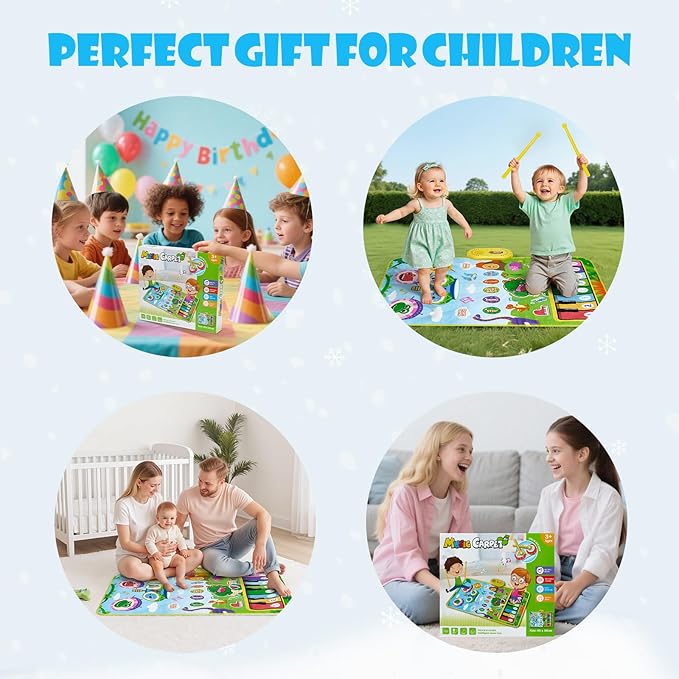 Baby Musical Play Mat,Early Educational 3 in 1 Floor Piano Drum Animal Touch 31.5"*19.6 " Play Blanket Montessori Sensory Musical Learning Toys,Baby Birthday (Green Dinosaur)