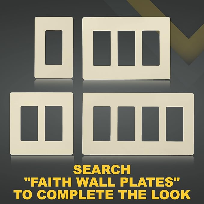 Faith Electric 4-Gang Decorator Screwless Wall Plate Child Safe Outlet Covers, 4.68"H x 8.4" L, Fits GFCI, USB Receptacles, Dimmers, and Lighting Controls, ETL Listed, Ivory