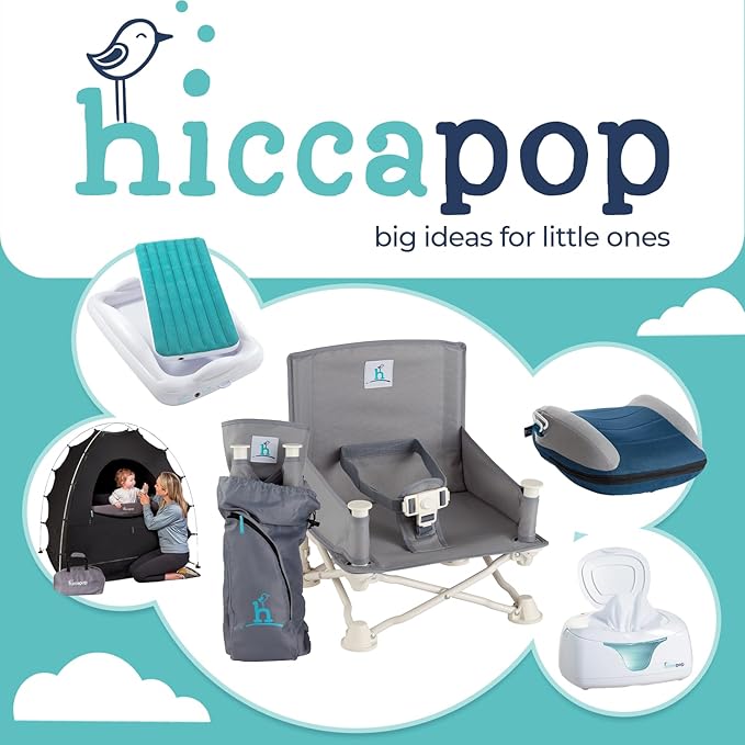 Hiccapop OmniBoost Travel Booster Seat with Tray for Baby, Dining Table, Camping, Beach, Grandma?™s | Folding Portable Tip-Free Design Straps to Kitchen Chairs