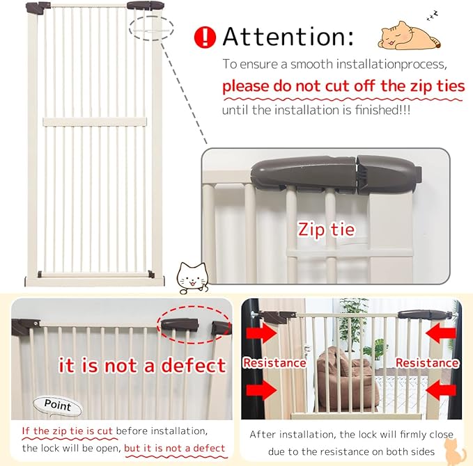 Lumizone 61.02" Extra Tall Pet Gate for Cat Dog 63.39"-67.90" Wide Cream | Extra Tall Cat Gate for Doorway Hallway Stairs Pressure Mounted 1.37" Gap No Drilling Auto-Close Dual-Lock