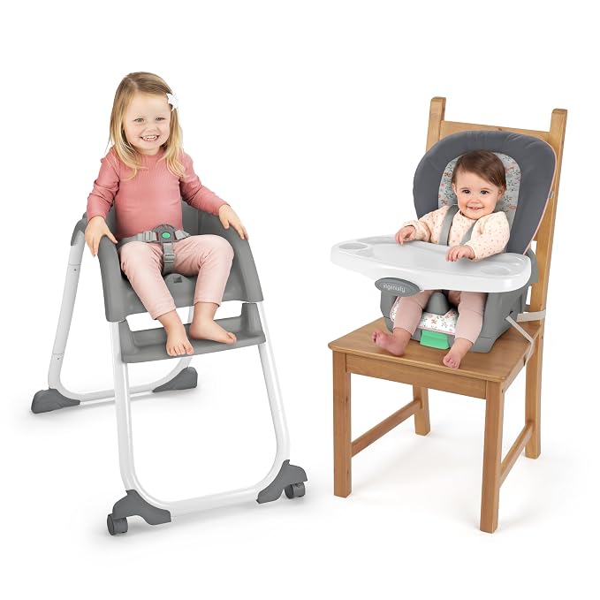 Ingenuity Full Course 6-in-1 High Chair - Baby to 5 Years Old, 6 Convertible Modes, 2 Dishwasher Safe Trays - Milly
