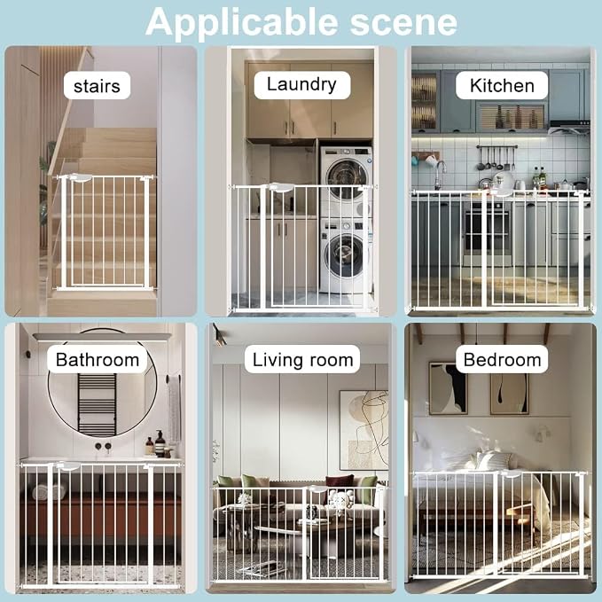 WAOWAO Triple Lock 68.11-75.98" Baby Gate Extra Wide Pressure Mounted Walk Through Swing Auto Close Safety White Metal Dog Pet Puppy for Stairs,Doorways,Kitchen