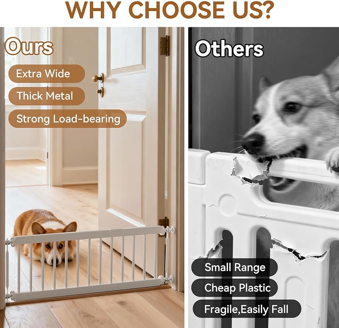 Short Dog Gate,18"-45" Adjustable Extra Wide Metal Short Dog Gate to Step Over, 13" Tall Small Pet Gate with 3 Extension Kits