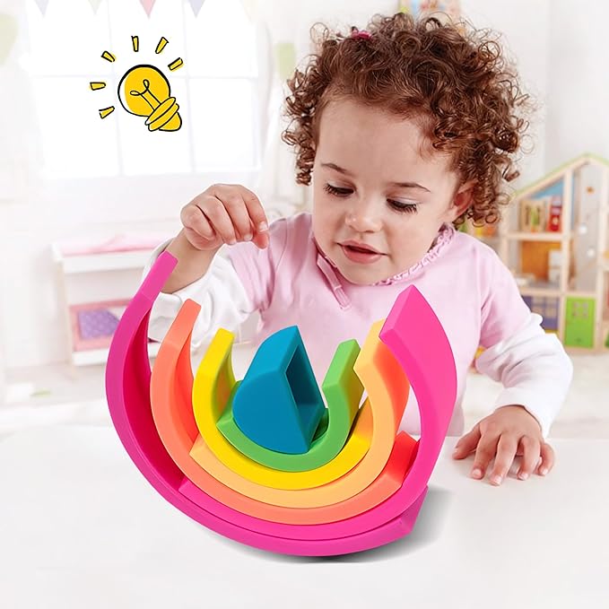Silicone Stacking Toys for Babies, Rainbow Stacker, Montessori Nesting Blocks Soft Building Toys Large Sensory Stacking Toys for Creative Play & Learning, for Toddlers, 7CPS