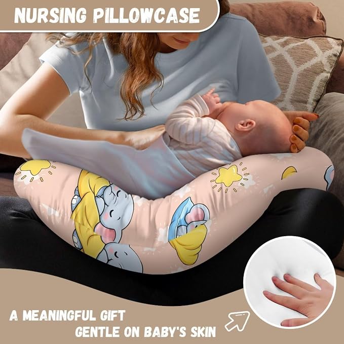 Jeiento Cartoon Elephant Nursing Pillow Covers Cute Stars Pattern Nursing Pillowcase Slipcovers Elastic Soft Breastfeeding Pillow Slipcovers,for Newborn,Baby Boys Girls,Mom
