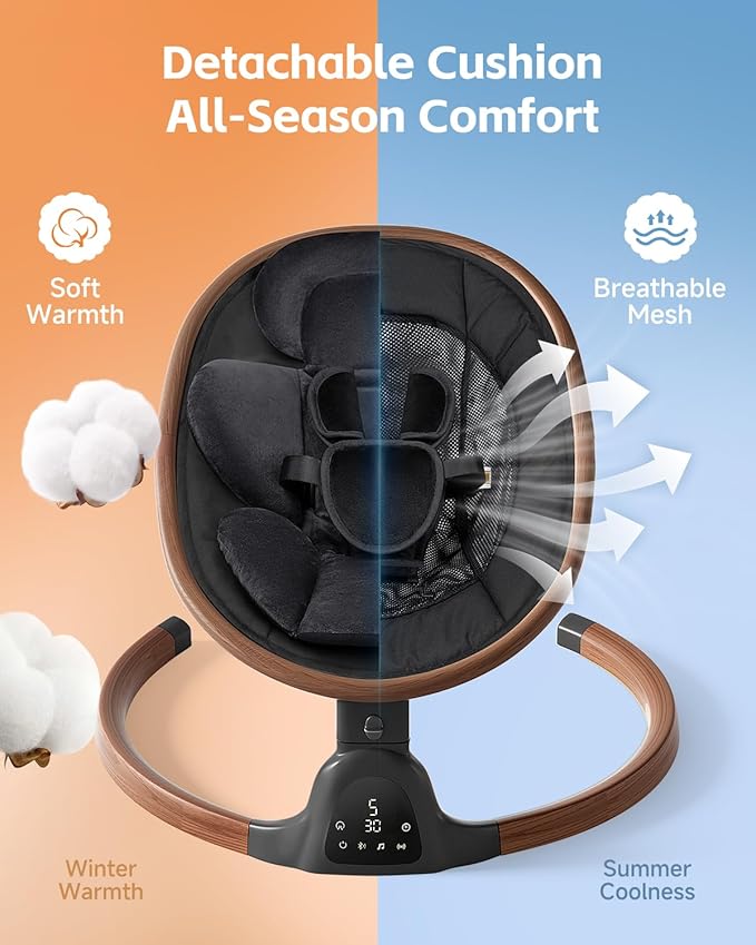 Baby Swings for Infants, Electric Infant Swing with 5 Speed Modes, 5-Point Harness, 3 Timer Settings, Built-in Lullabies & Bluetooth, Portable Modern Swing for Indoor & Outdoor (Black)