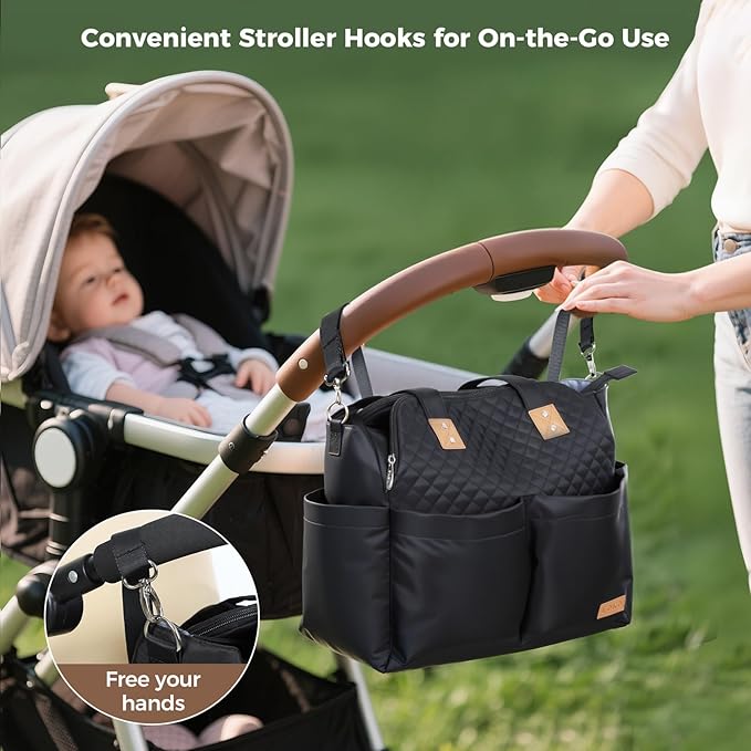 Lekebaby Diaper Bag Tote - 17 Pockets Large Travel Diaper Waterproof Tote with Portable Changing Pad, Mom Crossbody Hospital Bag for Labor Delivery, Baby Essentials for Newborn Gifts, Black