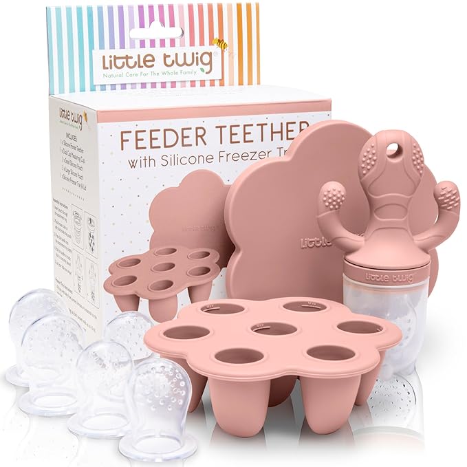 Little Twig Baby Fruit Feeder Pacifier & Teether Set ??Silicone Baby Food Feeder with Freezer Tray, BPA Free Teething Toy for Infants, Breast Milk Pops, Fruit & Puree Feeder, Baby Led Weaning Kit