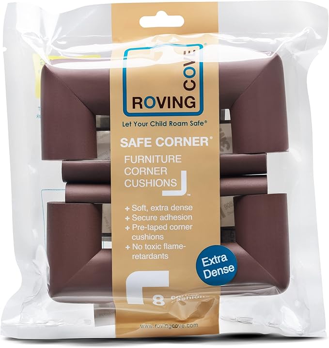 Roving Cove HeftyFit Corner Protector for Baby (8 Large Corners), Heavy-Duty Soft Rubber Foam Furniture Corner Bumper Guards, 3M Adhesive Pre-Taped, Coffee Brown