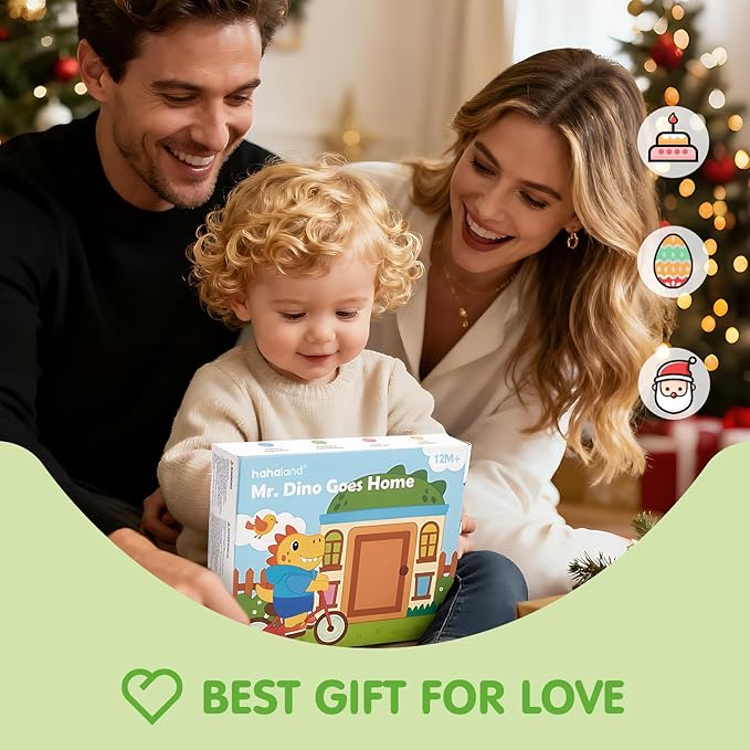 hahaland Busy Book for Toddlers 1-3 - Montessori Toys for 1 Year Old Boy Gifts, Sensory Toys, Dinosaur Soft Fabric Activity Book for Fine Motor Skills, Educational Learning Travel Baby Toys 1 Year Old