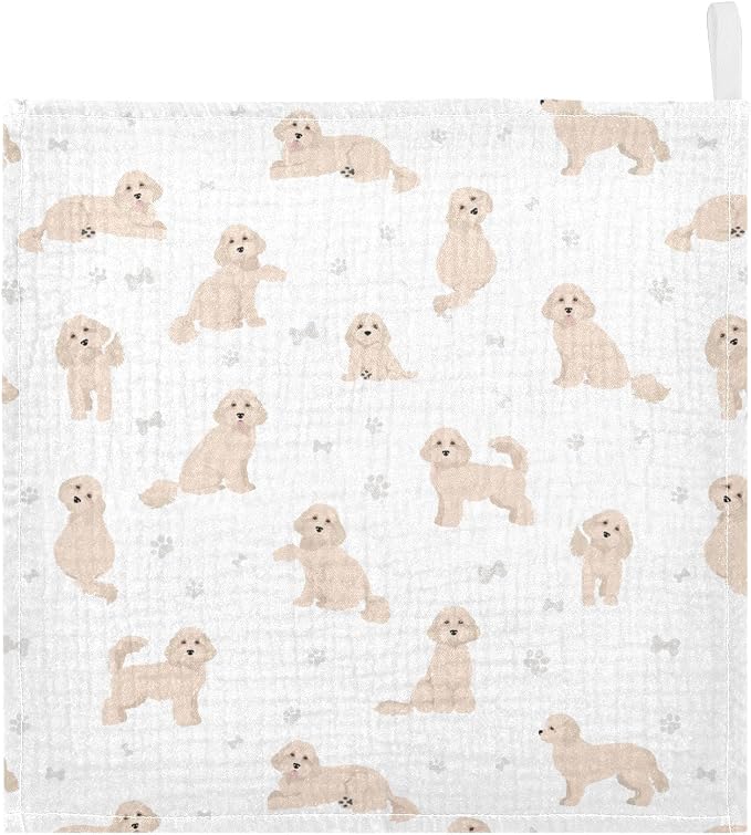 vvfelixl Baby Cotton Washcloths Cavapoo Mix Breed Pattern Infants Bath Towel for Unisex Face Towels for Newborn, Natural Baby Wipes Delicate Skin, 11.8 X 11.8 inch, one sizex3