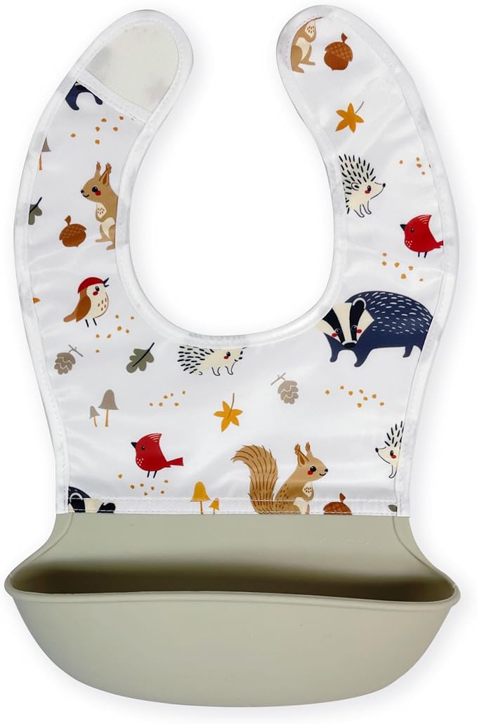 Kushies Silisoft Bib, Waterproof Top with Soft Silicone catch all pocket for Babies and Toddlers
