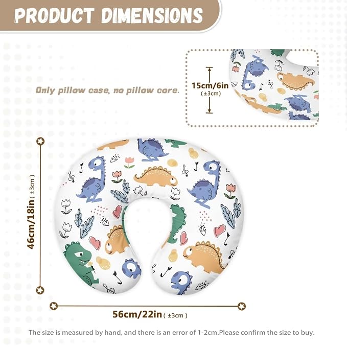 Cartoon Dinosaur Breastfeeding Pillow Cover for Boys Girls Durable Skin-Friendly Fabric Newborn Nursing Pillow Replacement Case with Hidden Zipper