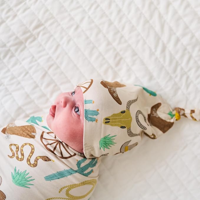 Little Sleepies Swaddle & Hat Set, Baby Swaddles Newborns, Soft Viscose from Bamboo Swaddle Blanket Wrap (Caramel Ready to Rodeo)