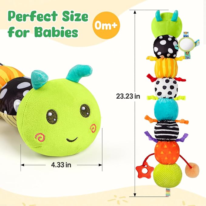 Baby Caterpillar Toys 0-6 6-12 Months, Stuffed Musical Animal Sensory Toys for Babies 3-6 Months with Rattles Crinkle Mirror Squeaker, Infant Tummy Time Toys, Newborn Baby Boy Girl Gifts