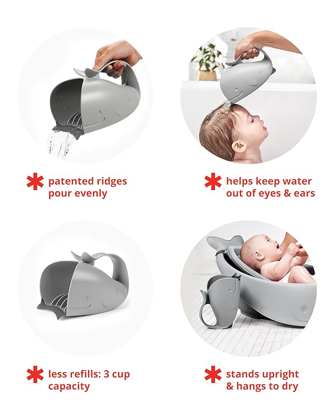 Skip Hop Soft Sink Baby Bath Tub and Rinse Cup, Moby Grey, 0-6 Months