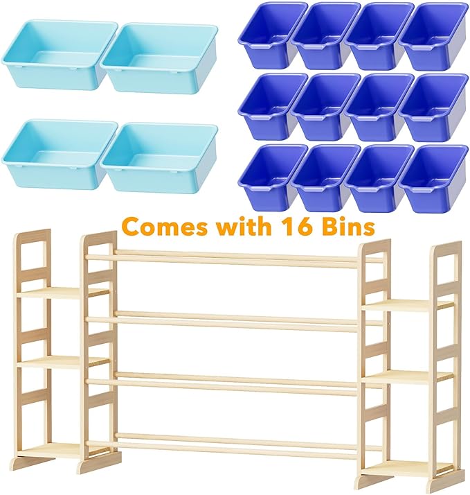 SpaceAid Toy Storage Organizer with 6 Shelves and 16 Bins, Toy Organizers Storage Bookshelf, Kids Bin Shelf Toys Box Bookcase for Bedroom Playroom Organization Room Decor, Blue and Navy Blue