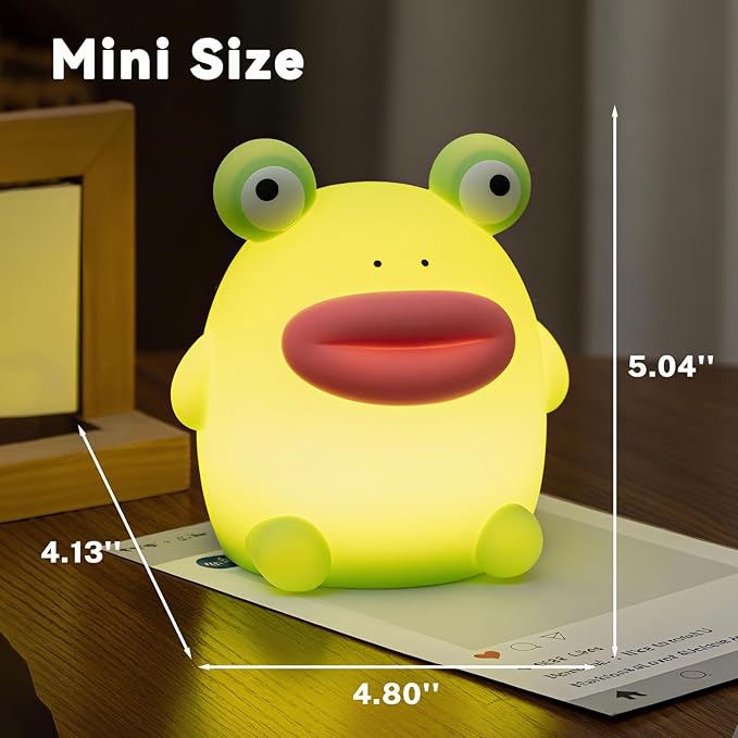 AVEKI Frog Night Light, Cute Big Mouth Frog Lamp Gifts for Boys and Girls, Rechargeable Touch Nursery Night Light for Baby Toddler, Portable Cordless Silicone Animal Lamp for Bedroom Table Desk