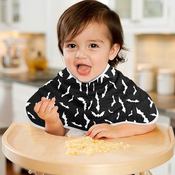 Halloween Bats Muslin Burp Cloths for Baby Boys and Girls - 1-Pack Ultra Absorbent Muslin Washcloths, Newborn Towel, Milk Spit Up Rags, Burp Cloth Bib for Unisex, 22 x 11 Inch