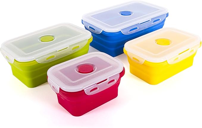 Kitchen Home Thin Bins Collapsible Containers ??Set of 4 Rectangle Silicone Food Storage Containers ??BPA Free, Microwave, Dishwasher and Freezer Safe