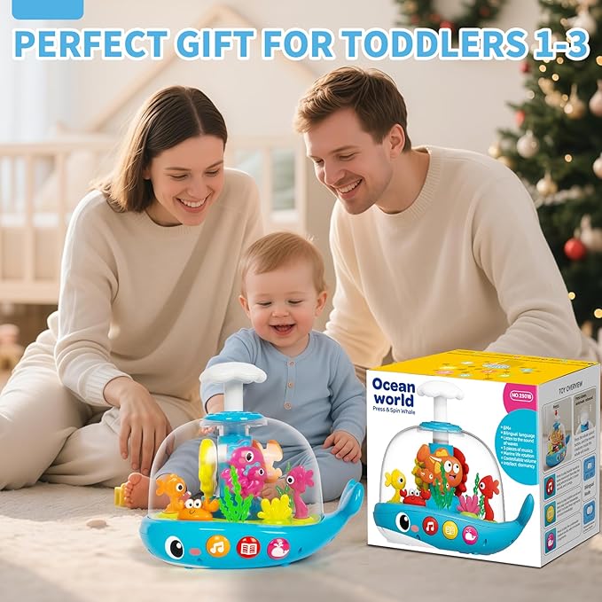 Baby Toys 6-12 Months, Musical Aquarium Infant Toys for 7 8 9 10 11 Months, Early Learning Educational Toy with Sound, Press Glow Spin for Cause and Effect, Christmas Birthday Gifts for Boy Girl