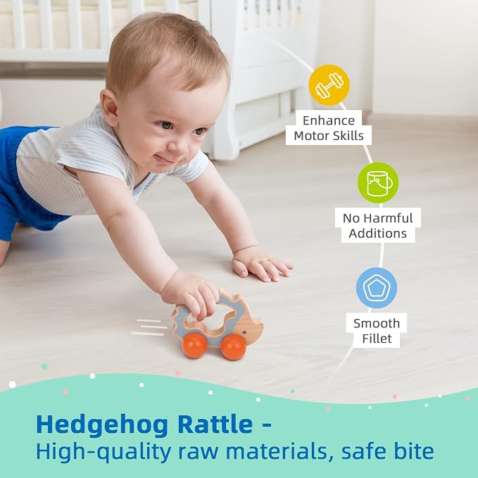 TOOKYLAND Montessori Toys for Babies 6-12 Months, 7 in 1 Learning Educational Set Wooden Toys (Includes Baby Rattle, Object Permanence Box, Wooden Book, Teething Toy and More)