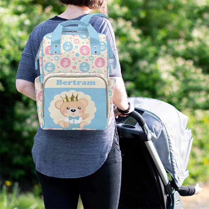 M YESCUSTOM Custom Mommy Bag with Name Personalized Multi Function Diaper Bag Customized Gift for Mothers Day Fathers Day (Blue)