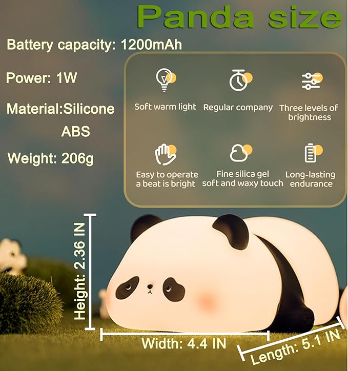 DREAMING MY DREAM Cute Panda Night Light, LED Squishy Novelty Animal Night Lamp, 3 Level Dimmable Nursery Nightlight for Breastfeeding Toddler Baby Kids Decor, Cool Gifts Kids (Panda Pangda)