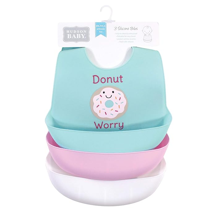 Hudson Baby Unisex Baby Silicone Bibs, Donut, One Size