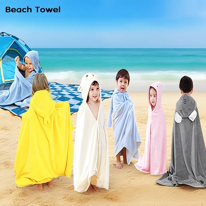 Toddler Baby Bath Towel with Hood 27.5"X55" Ultra Absorbent Soft Cozy Comfort Bathrobe Blanket, 0-6 Years Infant Shower Towel for Girls & Boys(Grey Elephant)
