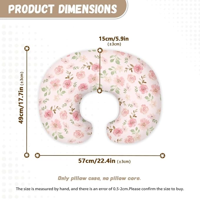 Pink Floral Nursing Pillow Cover Slipcover Soft Maternity Breastfeeding Newborn Infant Feeding Cushion Cover Breathable Breastfeeding Cover for Nursing Pillow