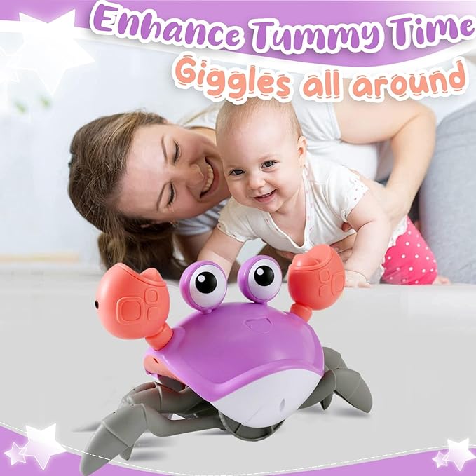 Purple Crawling Crab Baby Toy ??Violet Tummy Time Interactive Moving Crab Toy with Music & Lights, Cute Running Escape Catch Me Toy for 0?? Month Infants, 6??2 Month Crawlers & Early Walkers