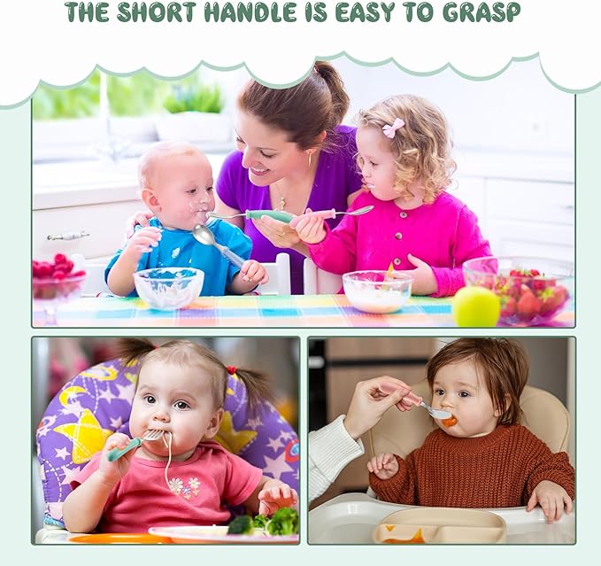 Dandat 48 Pcs Toddler Utensils Kids Silverware Set Stainless Steel Baby Forks and Spoons Toddler Safe Flatware Metal Kids Cutlery with Round Thick Grip Handles for Self Feeding, Dishwasher Safe